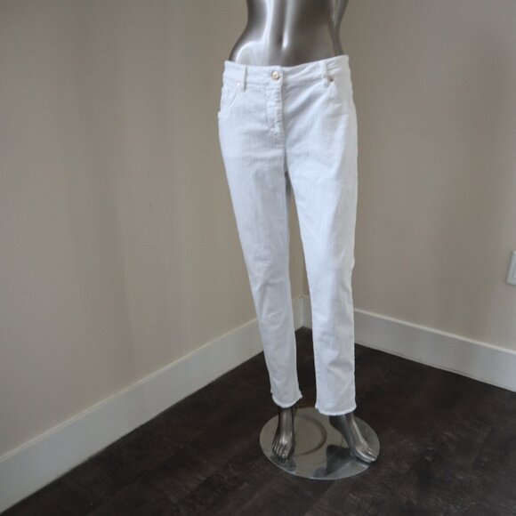 Brunello Cucinelli White Jeans Monili Frayed Hem Skinny Denim 32"x28" Size 8 - Picture 5 of 7